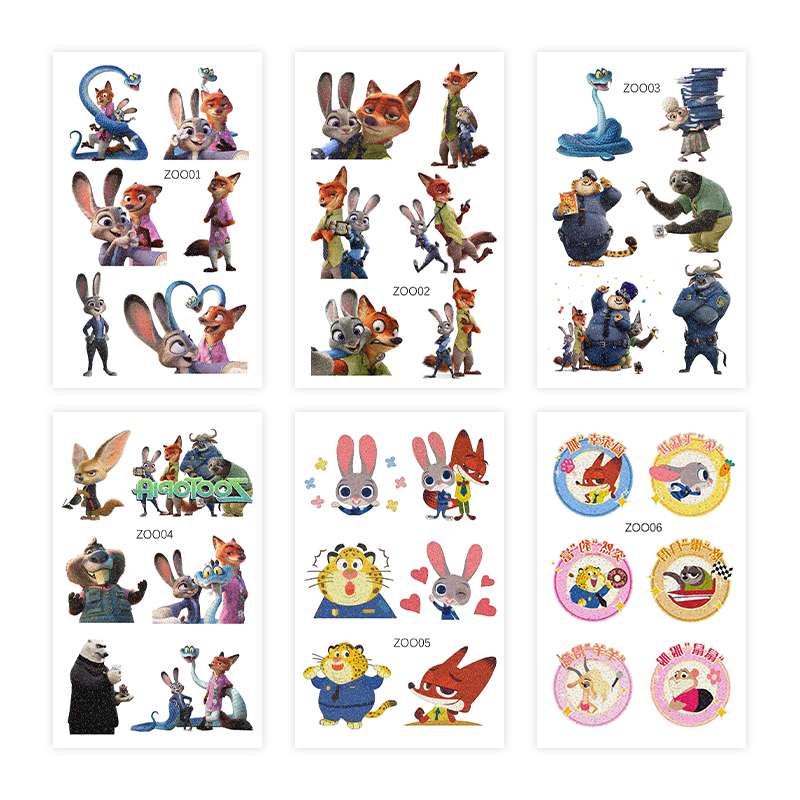 疯狂动物城2周边贴纸闪粉纹身贴纸电影朱迪尼克儿童可洗卡通贴画,淘宝优惠券,粉丝福利购,淘宝优惠卷