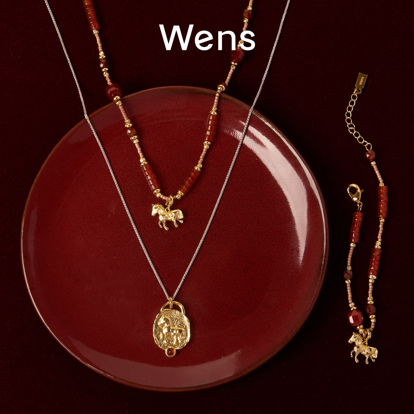 Wens 「新年限定」小马雕刻镶石金币长项链本命年送礼颈饰吊坠,淘宝优惠券,粉丝福利购,淘宝优惠卷