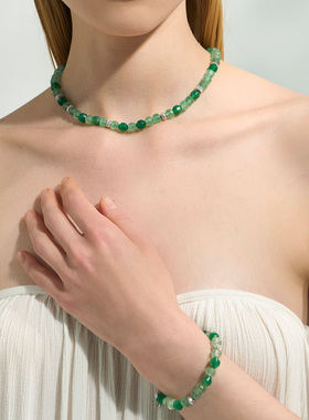 wens绿玛瑙绿草莓晶串珠女项链