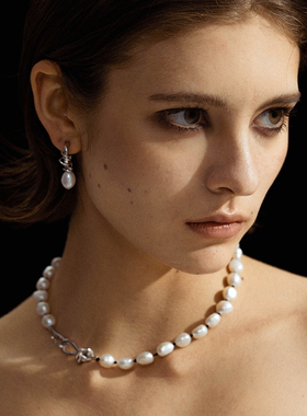 Wens巴洛克珍珠绳结扣项链锁骨链