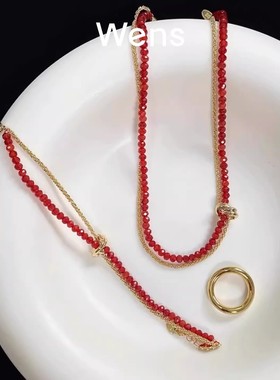 Wens红玛瑙串珠手绳手链女本命年