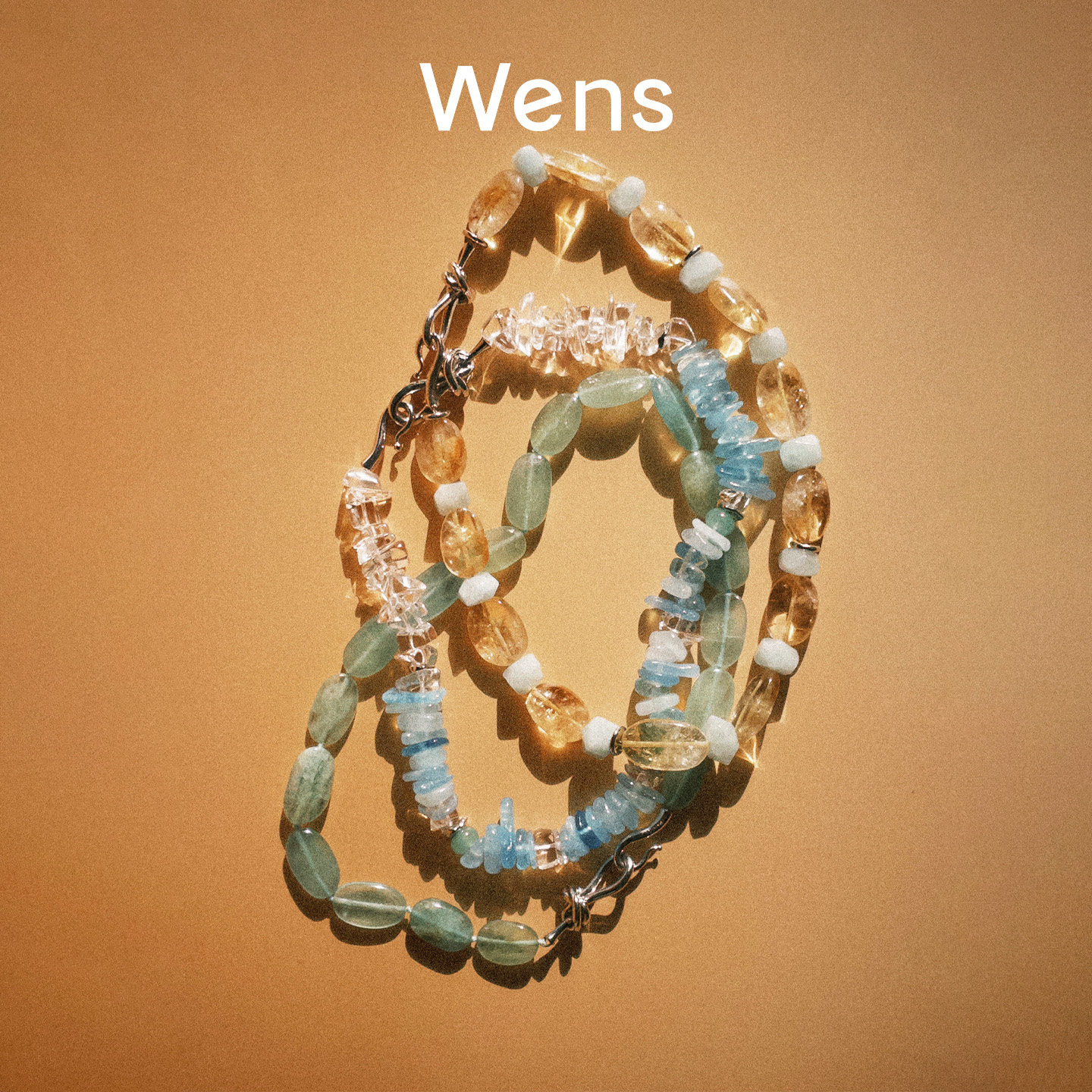 Wens黄水晶拼海蓝宝串珠绳结扣项链新款轻奢高级感原创设计女,淘宝优惠券,粉丝福利购,淘宝优惠卷