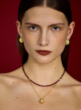 Wens石榴石串珠假两件叠戴项链女