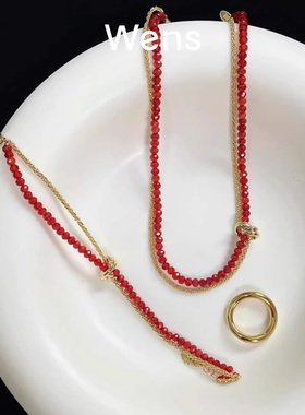 Wens红玛瑙串珠项链女本命年