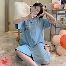 睡衣女短袖开襟外套月子服哺乳装孕妇全阶段宽松睡裙家居服空调服全棉