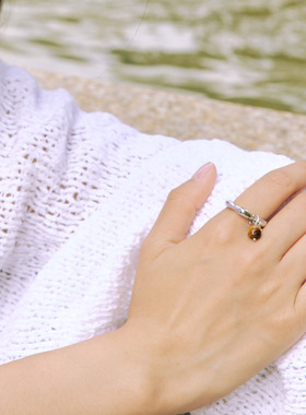 LILIFAN莉莉梵  幸运编织球形虎眼石戒指 简约生日礼物送女友