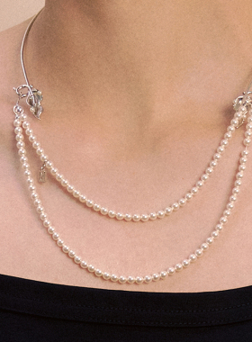 LILIFAN莉莉梵 叶片珍珠双层项链 高级感精致珍珠项链 生日礼物