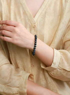 天然新疆和田玉玉器工厂店青花老料简约款玉石珠圆玉润手串带证书