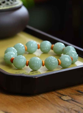 天然新疆和田玉玉器工厂店且末蓝料老料工艺品玉石财神手串带证书