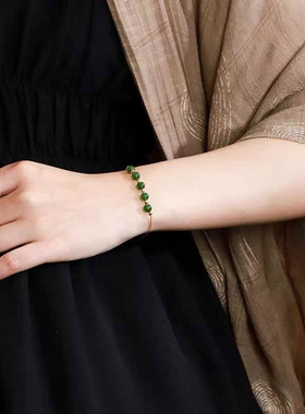 天然新疆和田玉玉器工厂店俄料碧玉老料菠菜绿玉石转运珠手链带证