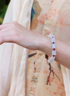 天然新疆和田玉玉器工厂店青海料羊脂级白玉竹节玉石手链手串带证