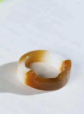 天然新疆和田玉玉器供应链且末糖料老料俏红糖玉石猫耳戒指工艺品