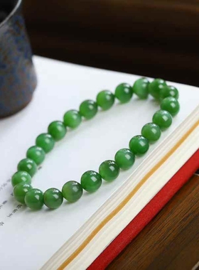 天然新疆和田玉玉器工厂店俄料碧玉老料简约款玉石猫眼手串带证书
