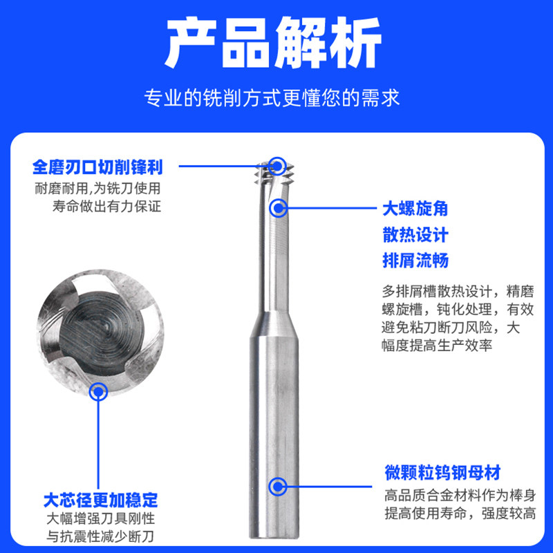 65度钨钢铣牙刀铝用合金内外螺纹铣刀微小径三牙螺纹刀M1M16数控_虎窝淘