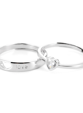 XXOFF925银闪钻爱心刻字情侣对戒