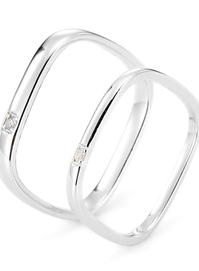 XXOFF925银镶钻简约素圈情侣对戒