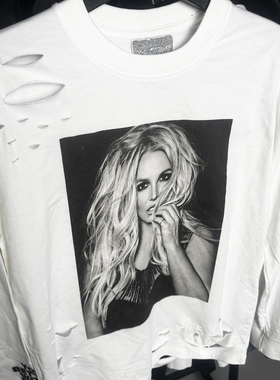 孤品手工！Britney Jean Spears小甜甜布兰妮重磅破坏破洞长袖T恤
