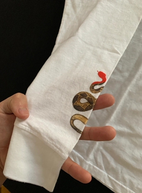 厚重感！重磅270克纯棉！欧美高街潮牌t恤男女创意蛇印花长袖打底