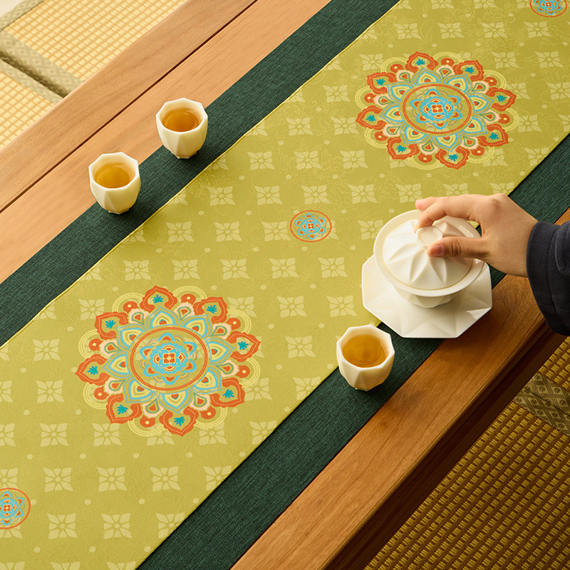 团花纹新中式禅意桌旗茶席轻奢高端茶桌垫布双层茶垫防水茶旗桌布,淘宝优惠券,粉丝福利购,淘宝优惠卷