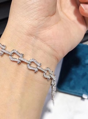 纯银18k金欧美风满钻马蹄扣手链