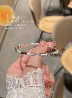 步步高升竹节银手镯女纯银足银9999情侣一对实心七夕送女友礼物
