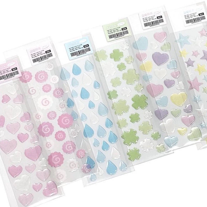 Korean style translucent jelly three-dimensional adhesive stickers love raindrops stars four-leaf clover fish plate decorative three-dimensional stickers