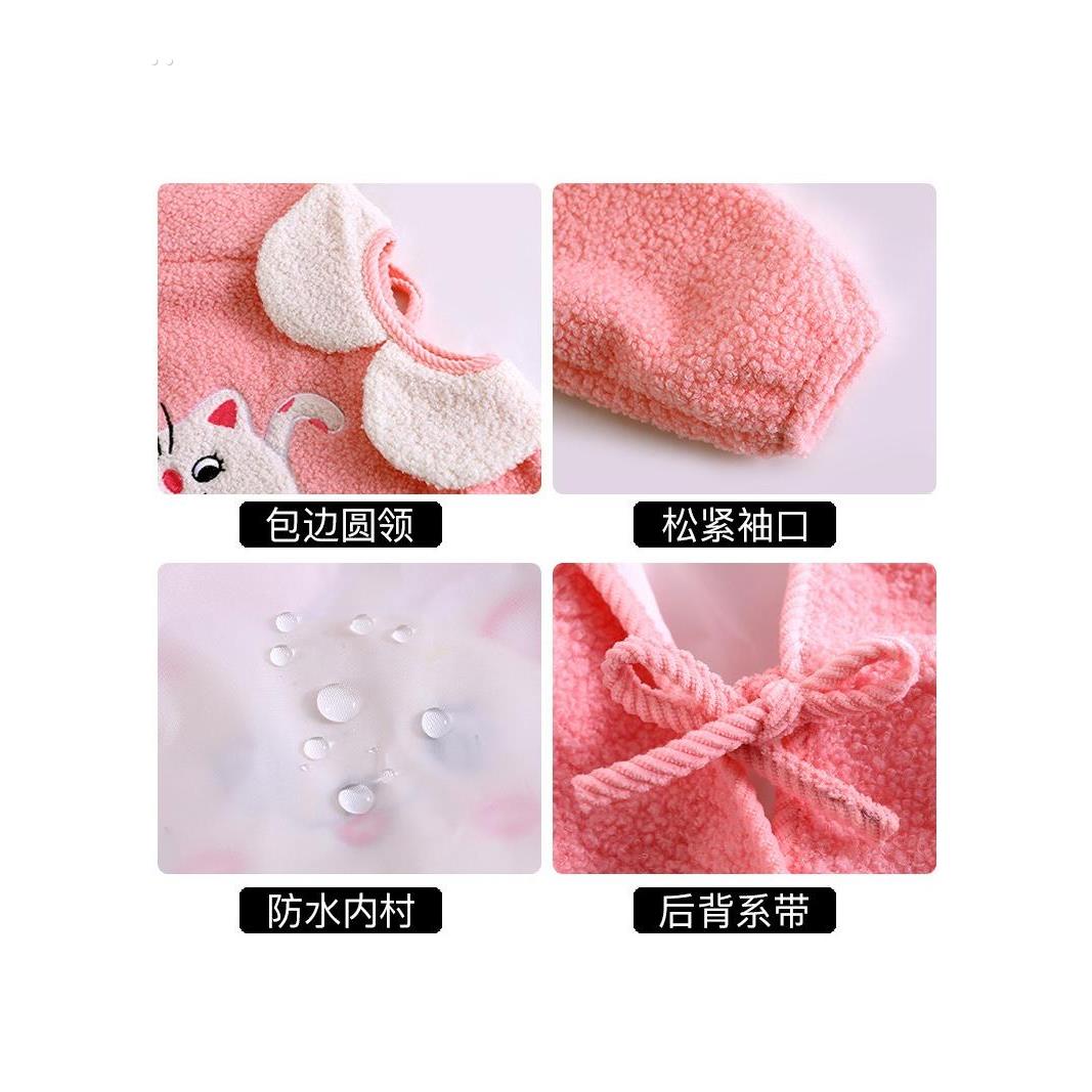 Baby smock, eating bib, children's autumn and winter waterproof and anti-dirty outer apron, new thickened teddy velvet reverse dressing