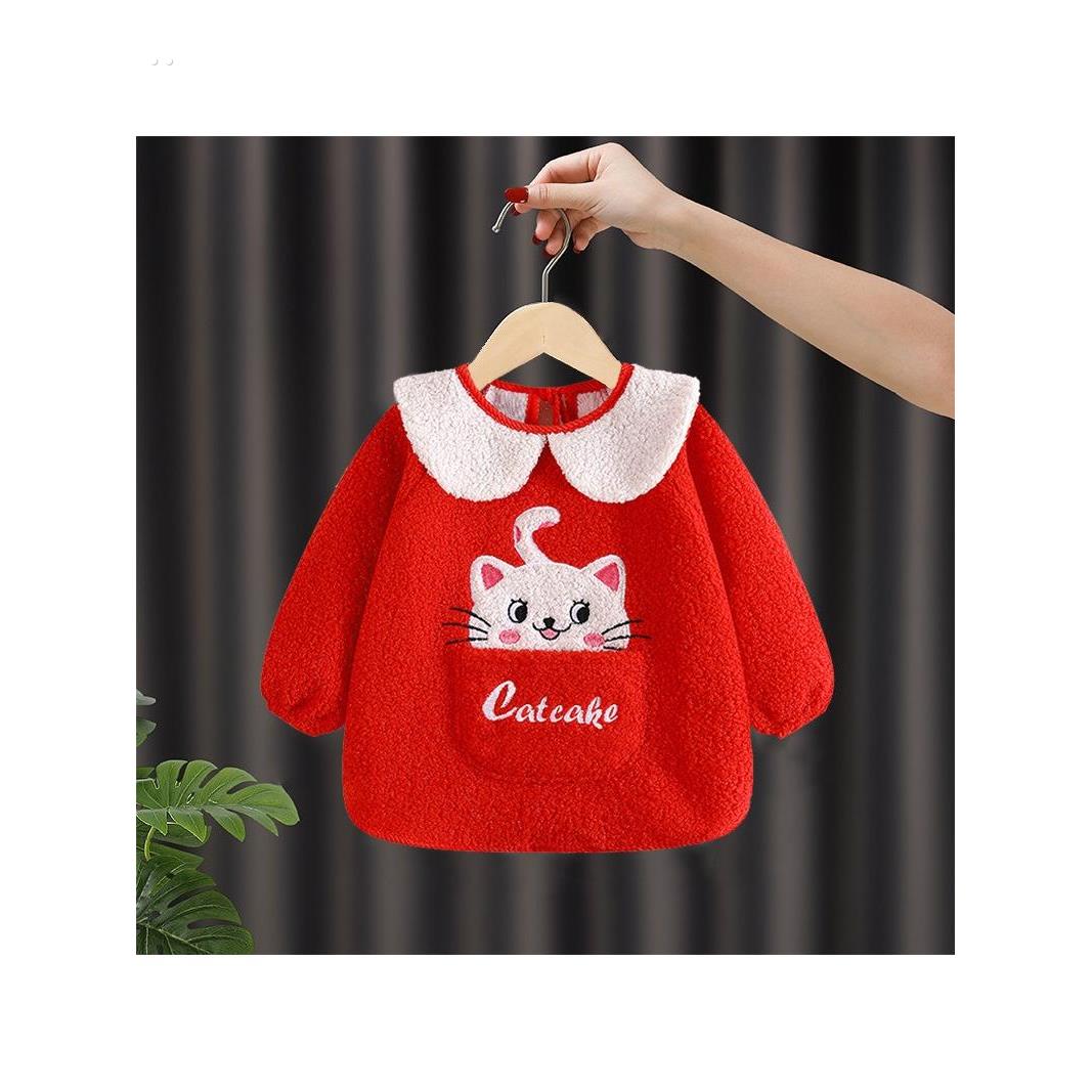 Baby smock, eating bib, children's autumn and winter waterproof and anti-dirty outer apron, new thickened teddy velvet reverse dressing