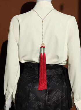 马面裙红色配饰项链汉服配饰古风长款璎珞背云流苏宫廷复古项链