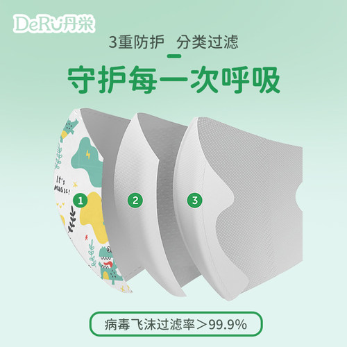 丹之荣儿童口罩3D立体透气三层防护婴儿秋冬卡通款3-8岁6枚装 - 图1