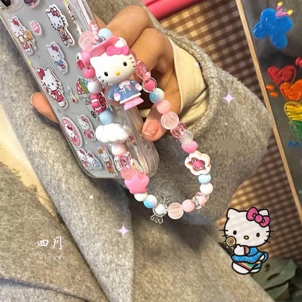 hellokitty串珠手机链原创卡片机ccd装饰挂链背包挂绳少女心饰品 - 图2