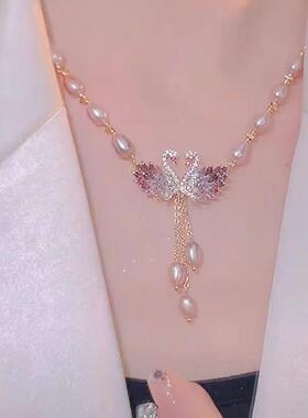 天鹅淡水珍珠项炼 炼 新潮长版设计感小众女夏秋冬毛衣中式国风饰