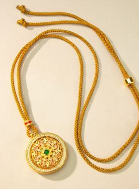 新款古法沙金珐琅绿色莲花项链花开富贵奢华轻奢优雅高级感项链