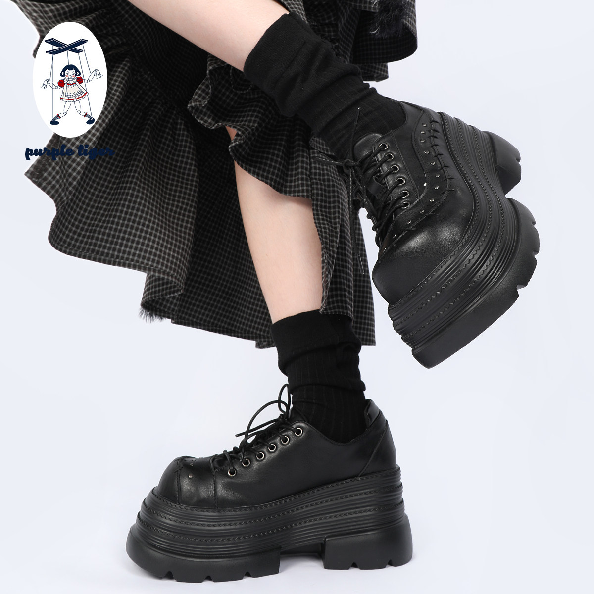 purple tiger【原创】2025年小众设计厚底小皮鞋哥特风系带方头鞋,淘宝优惠券,粉丝福利购,淘宝优惠卷