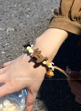 可爱木质猫咪流苏天然石串珠手链