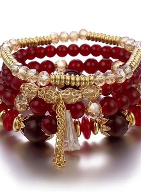 4Pcs New Tassel Charm Beads Bracelet Set For Women Colorful