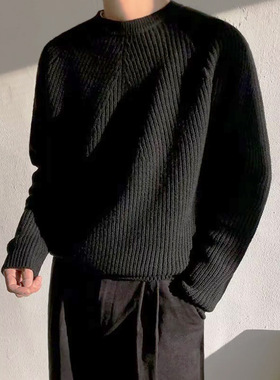 Solid lor Men's uple's All-match Round Neck Pullover Loose K