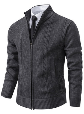 Men's Stand llar Cardigan Plus Velvet Padded Outer Wear Swea