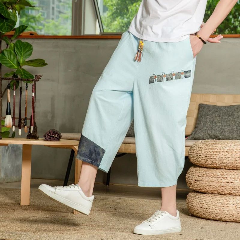 ew an ants 2023 Summer aggy ale arem ants Cotton Linen Vinta-图0