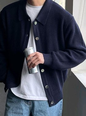 Early Dark Green Lapel Sweater Cardigan Jacket Men's Korean