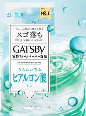GATSBY洁面湿巾42枚入玻尿酸保湿补水滋润温和洁面一次性洗面巾版