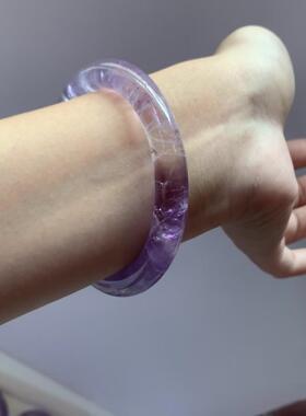 天然薰衣草紫水晶手镯女款满紫冰透水晶镯子圆条扁条饰品生日礼物