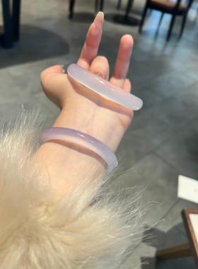 总要带点紫！天然紫罗兰玉髓玛瑙手镯芋泥啵啵冰透紫色镯子中式美