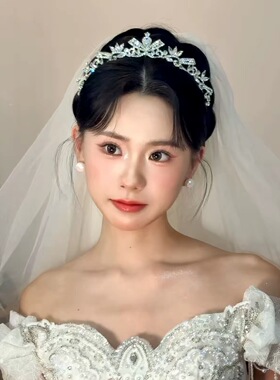 简约小巧锆石皇冠蝴蝶结新娘礼服头饰晚宴走秀生日王冠婚纱发饰品