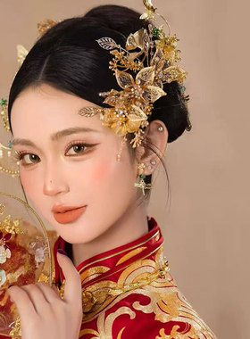 龙凤褂新娘金色铜丝花朵发饰