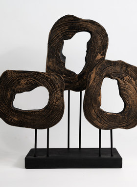 新中式简约树脂三木雕塑售楼处摆件酒店会所玄关新奇特工艺品装饰