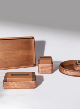 MODERN极简轻奢样板间卫生间橙色皂液瓶口杯纸巾盒托盘组合摆件