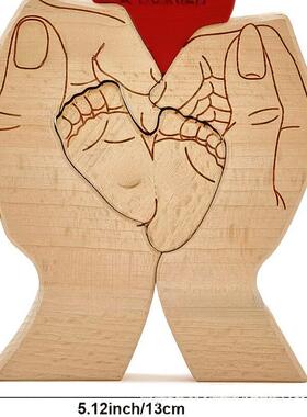 定制木质婴儿脚工艺品雕刻家庭成员姓名拼图家居摆件母亲节礼物