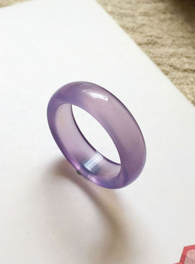 纯天然紫色冰种玛瑙玉髓戒