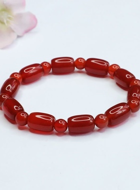 天然红玛瑙桶珠手串男情侣